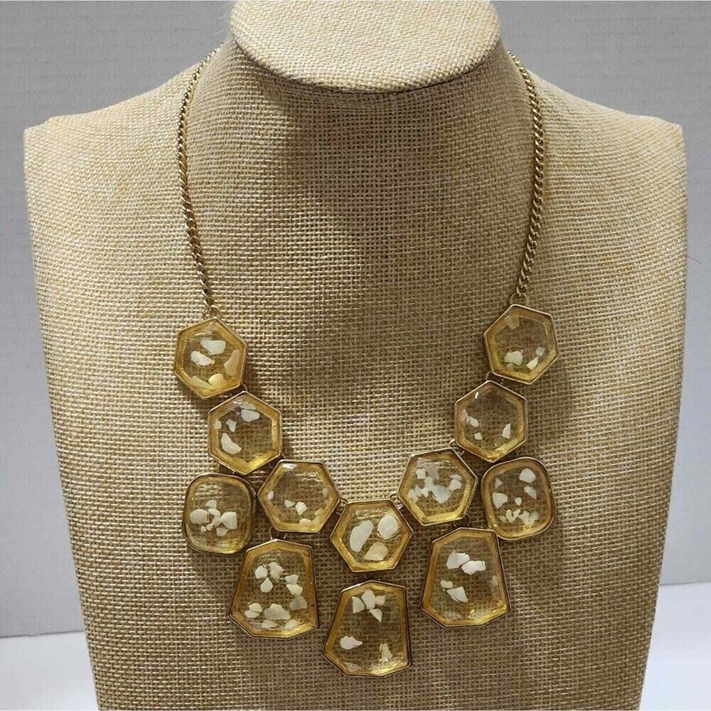 Treska jeweled charm statement Gold Tone necklace